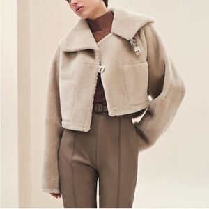 HERMES Shearling Cropped Poncho  jacket
